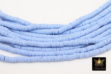 2 Strands 6 mm Clay Flat Beads, Baby Blue Heishi beads in Polymer Clay Disc CB #102, Lavender Blue Rondelle, FULL 17.75 inch Strands